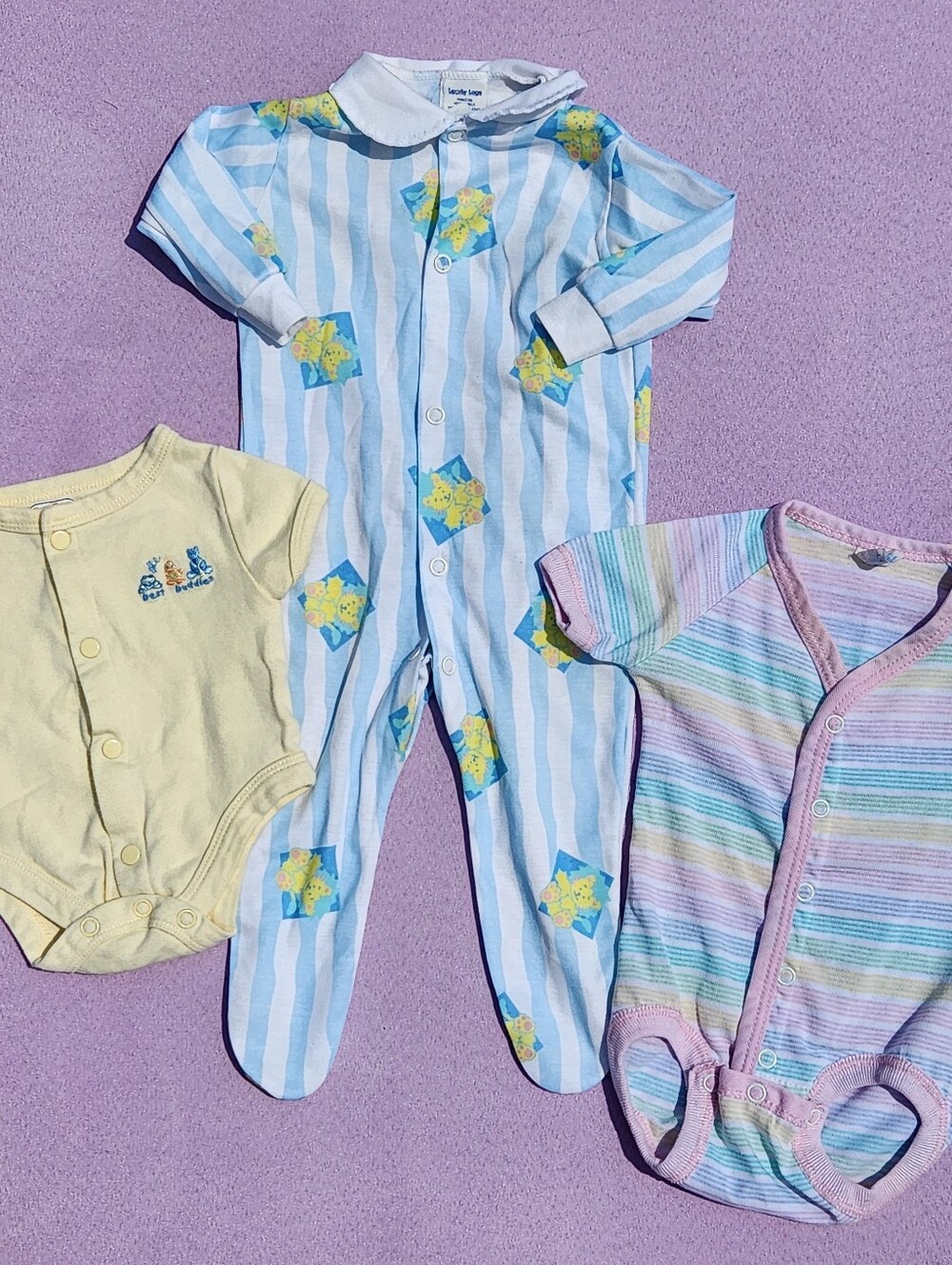 Vintage 80s 90s Mixed Brand Pastel Newborn Baby Clothes Bundle of 3 Onesies